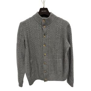 Jos A Bank Reserve Sweater Mens XL Gray Wool Button Front Elbow Patch Cardigan